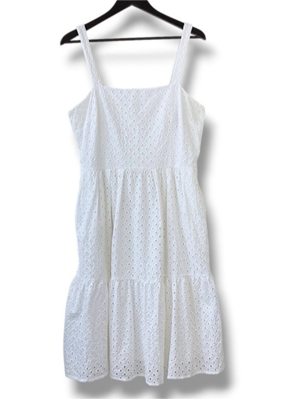Vince Camuto Eyelet Sundress White Cotton Classic Square Neck Dress Lined 16 - Picture 9 of 16